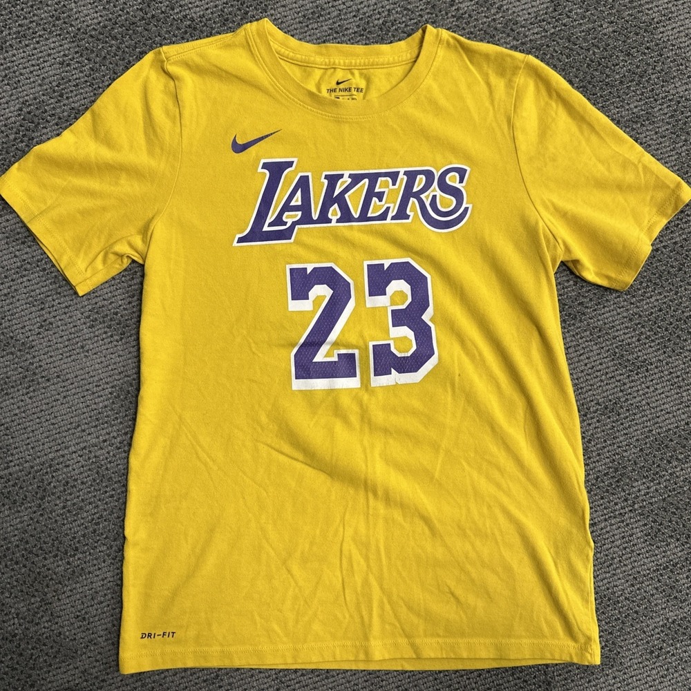 Nike LeBron James Lakers 23 Dri-FIT Youth Large T-Shirt Yellow NBA Basketball SS